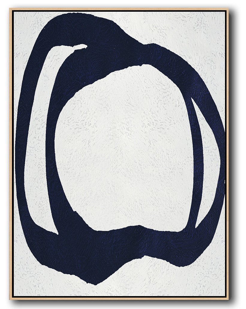 Buy Hand Painted Navy Blue Abstract Painting Online - Blue And Brown Canvas Wall Art Large